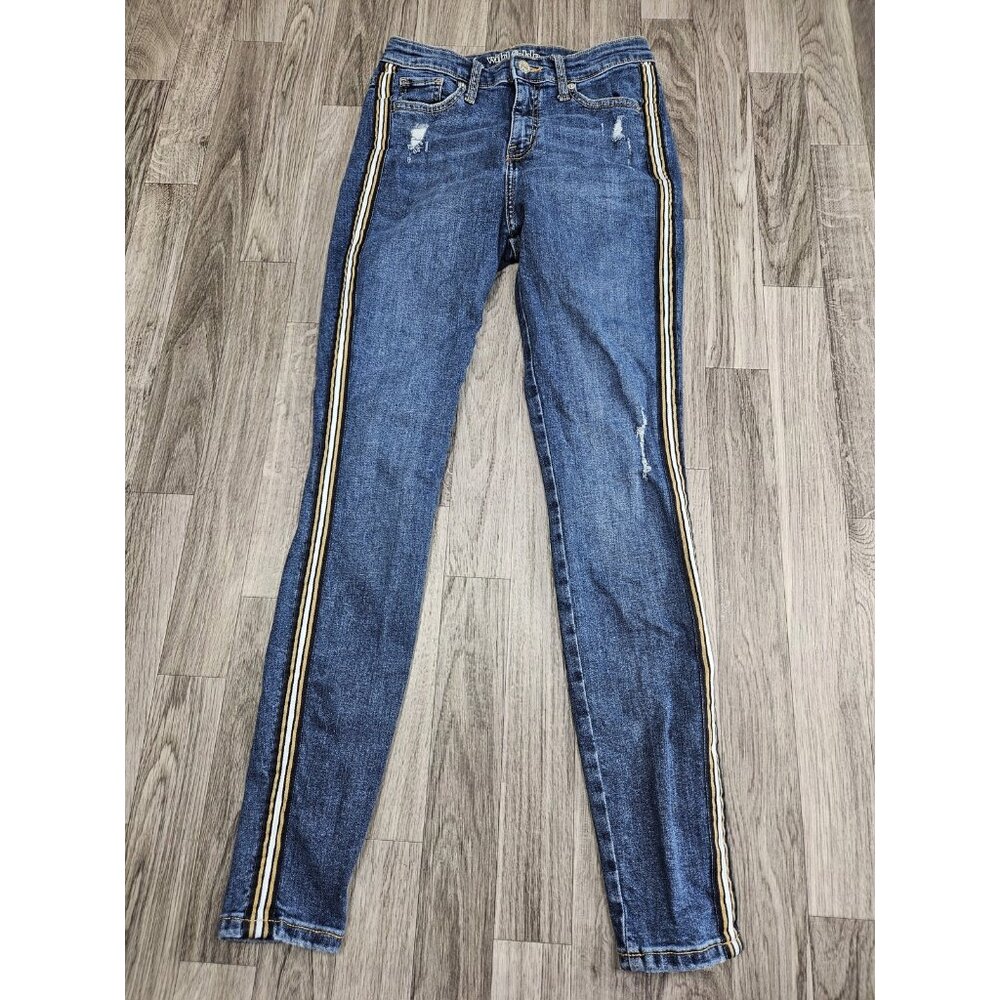 (3/$35) Wild Fable Jeans Womens 4 High Rise Skinny Distressed Stripe Sides Denim
